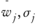 LaTeX formula: ${\stackrel{\bar }{w}}_{j},{\sigma }_{j}$